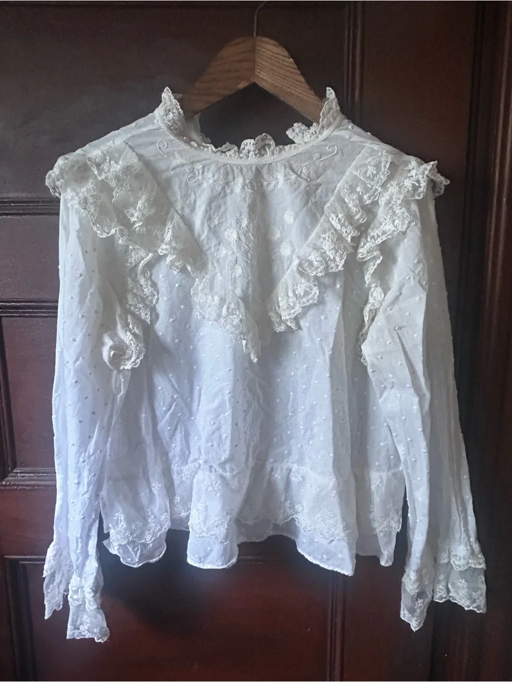 Ulla Johnson White Noemie Victorian Ruffle Lace Blouse Swiss Dot Size 2 - Picture 6 of 11